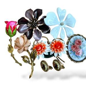 Vintage Floral Theme Mixed Jewelry Lot